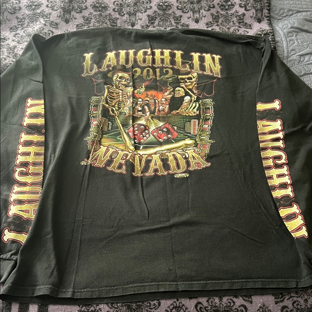 🔥Laughlin Nevada Casino Skeleton Collectors Black Long Sleeve Tee